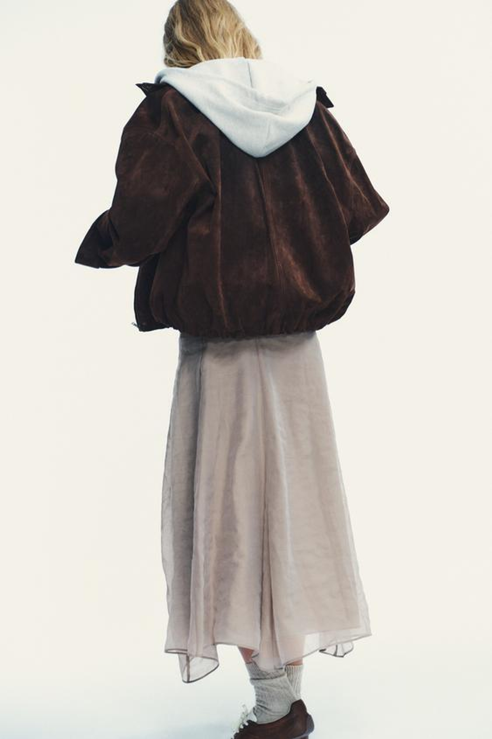 ZARA ЮБКА МИДИ ДВУХСЛОЙНАЯ, СЕРО-КОРИЧНЕВЫЙ