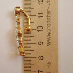 Украшение для пирсинга пупка "Золотая веточка" с прозрачными кристаллами.