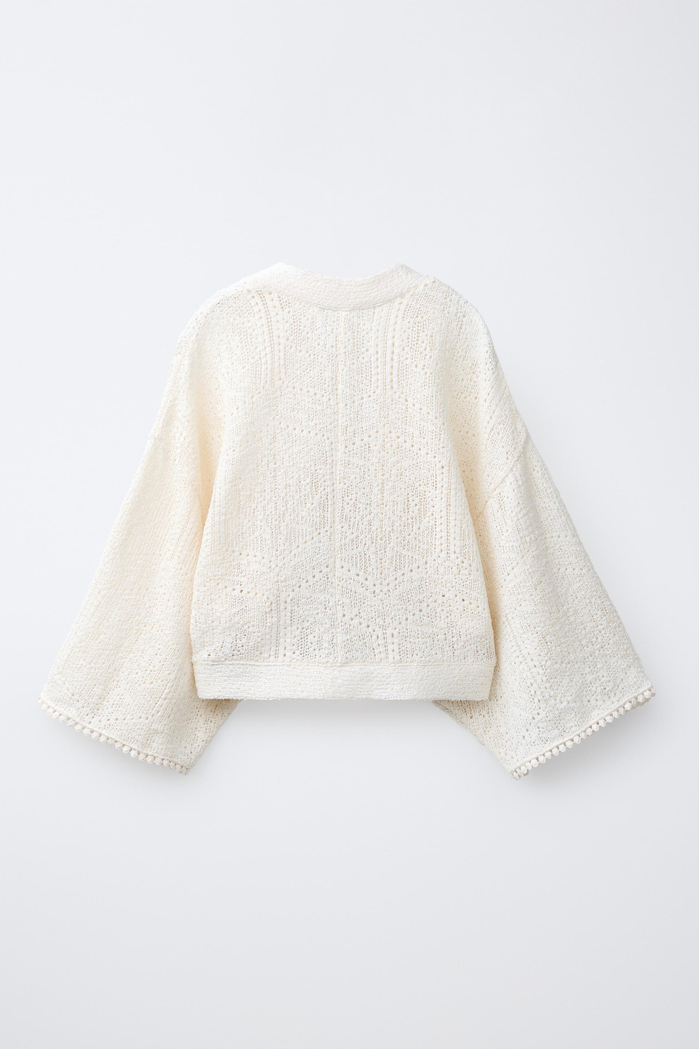 ZARA КОРОТКИЙ АЖУРНЫЙ КАФТАН, ЭКРЮ