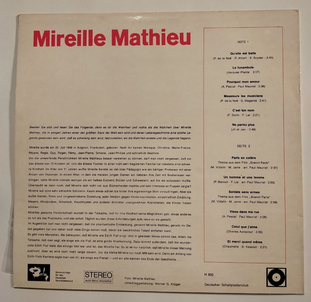 Винтажная виниловая пластинка LP Mireille Mathieu Мирей Матье (Germany 1966)