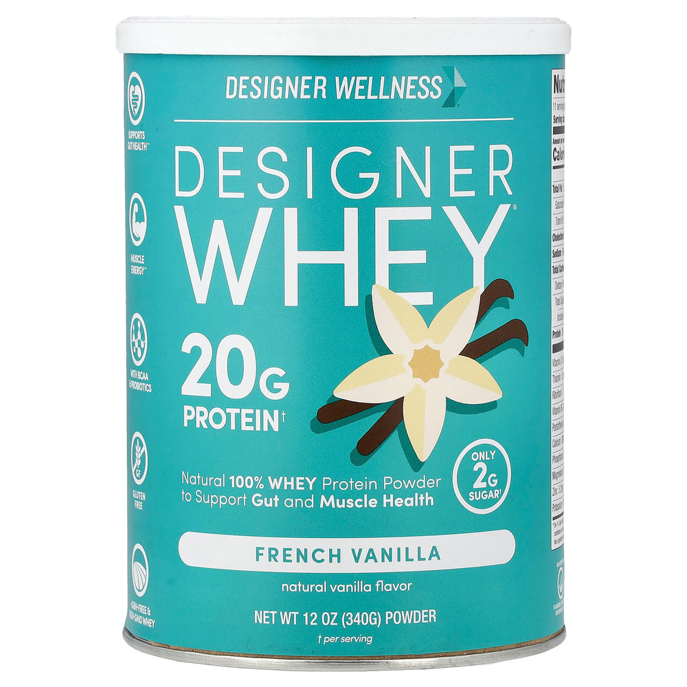 Designer Wellness, Designer Whey, натуральный 100%-ный сывороточный белок, французская ваниль, 340 г