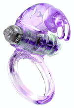 Сиреневое эрекционное виброкольцо с клиторальным зайчиком (Цвет: сиреневый)