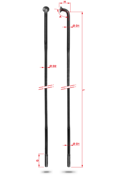 Спица Rodi Double Butted Oxidised, черный, без ниппеля, 2,0x1,8x2,0X274mm