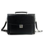 Портфель из натуральной кожи, 38,5х28х11 см, 2 отделения, замок с ключом, черный