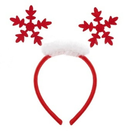 Ободок Снежинки с мехом Красный/Белый