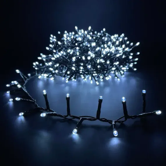 Светодиодная нить Snake Light 700 холодных ламп, 14 м., 24В, 8 режимов, зеленый провод, для елки 215 см., LUCA (83774)