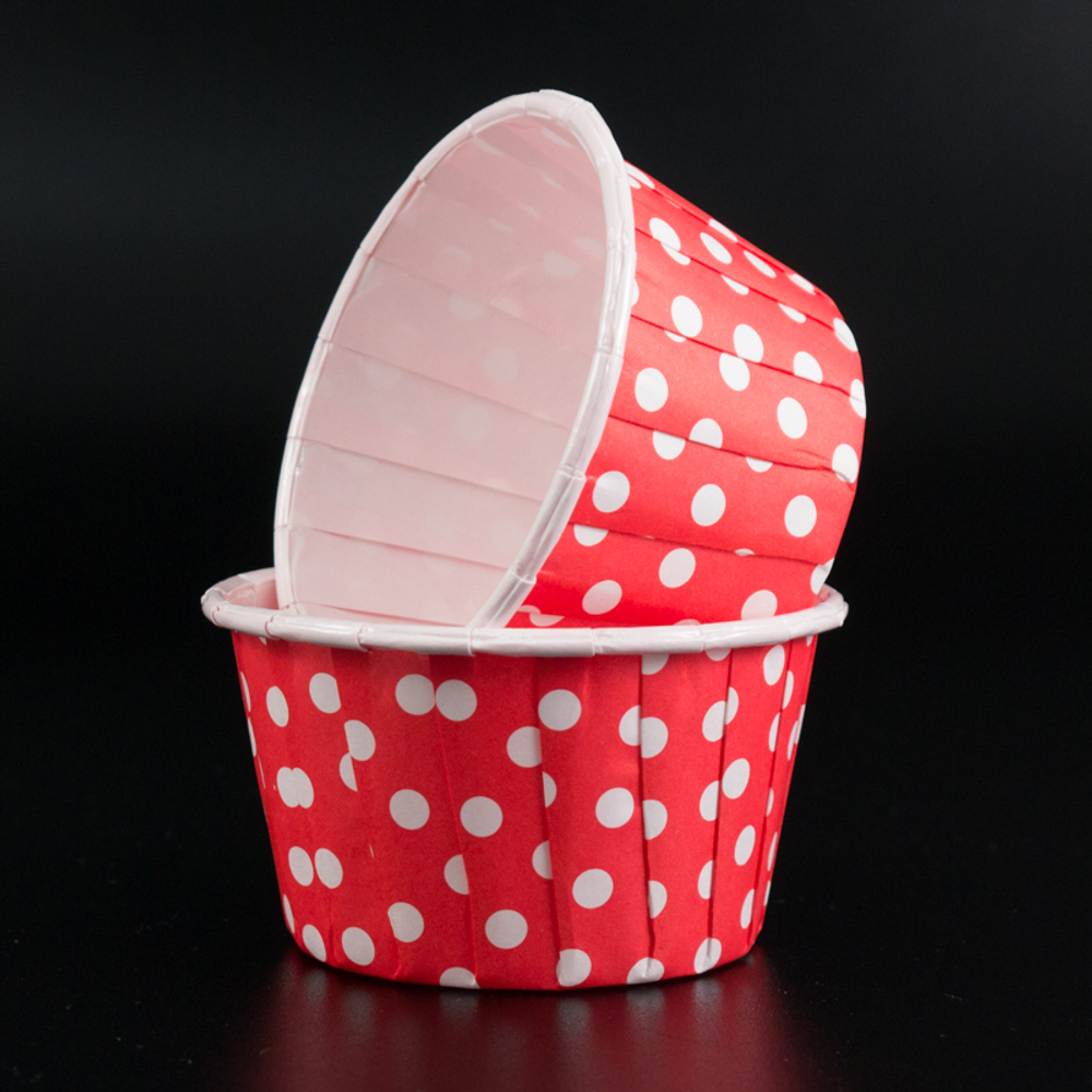 Форма бумажная МАФФИН ламинат "Красный в белый горох/Белый" d50*h40 мм. (100 шт./упак.), 1 шт.