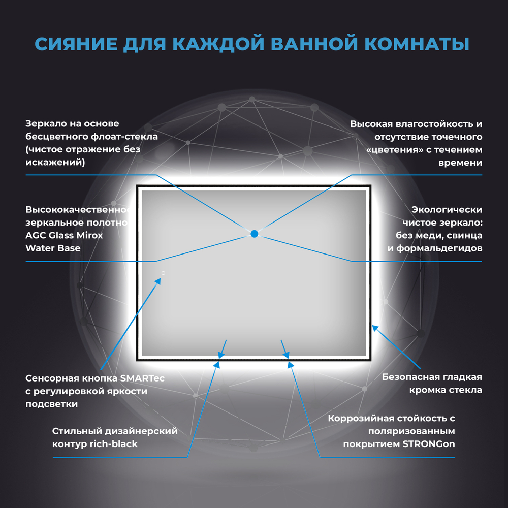 Настенное зеркало для ванной с подсветкой для макияжа