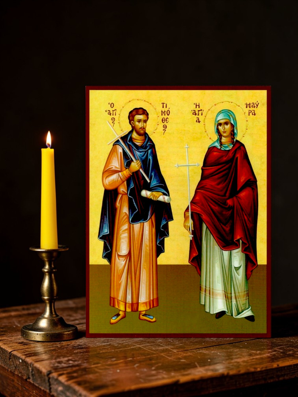 Тимофей и Мавра святые мученики деревянная икона на левкасе