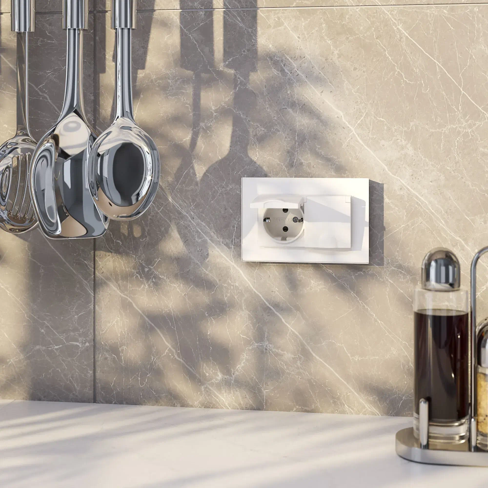 Розетка двойная влагозащищенная с заземлением с крышками и шторками (белый) W1172201