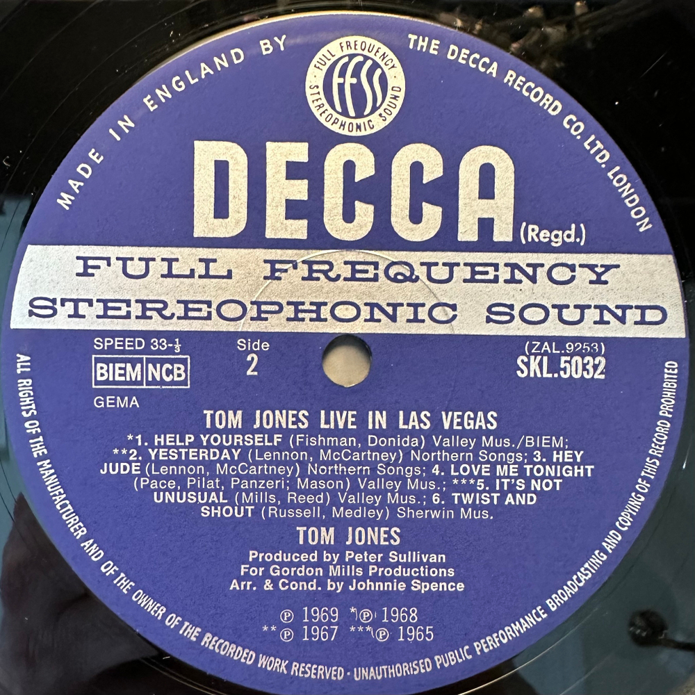 Tom Jones - Live In Las Vegas (Англия 1969г.)