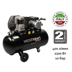 WDK-91040 Компрессор поршневой с ременным приводом 400 л/мин, 2.2 КВт, 220 В, ресивер 100 л