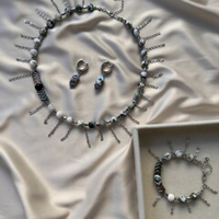 Комплект "Энергия ветра" с моховым агатом и цепочками