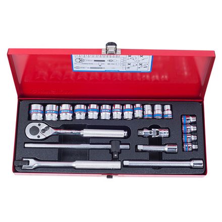 Цена на KING TONY (3523MR) Набор торцевых головок с принадлежностями 3/8", 6-гранные, 6-22 мм, 22 предмета