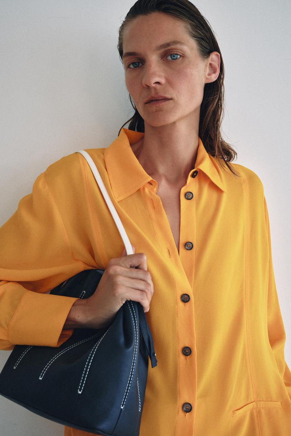 ZARA КОМБИНИРОВАННАЯ КОЖАНАЯ СУМКА, МОРСКОЙ СИНИЙ