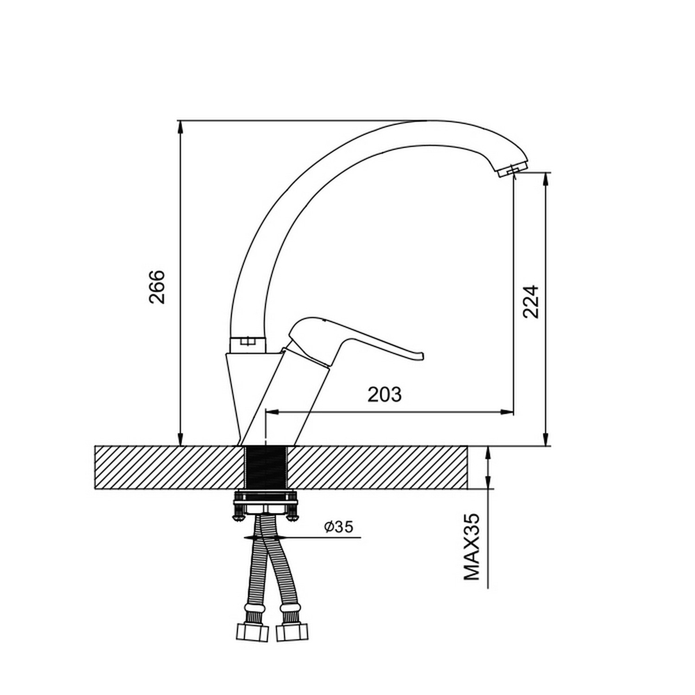 Смеситель для кухни 35к G4150 GAPPO высокий пов. излив, п/гайку, ЧЕРНЫЙ