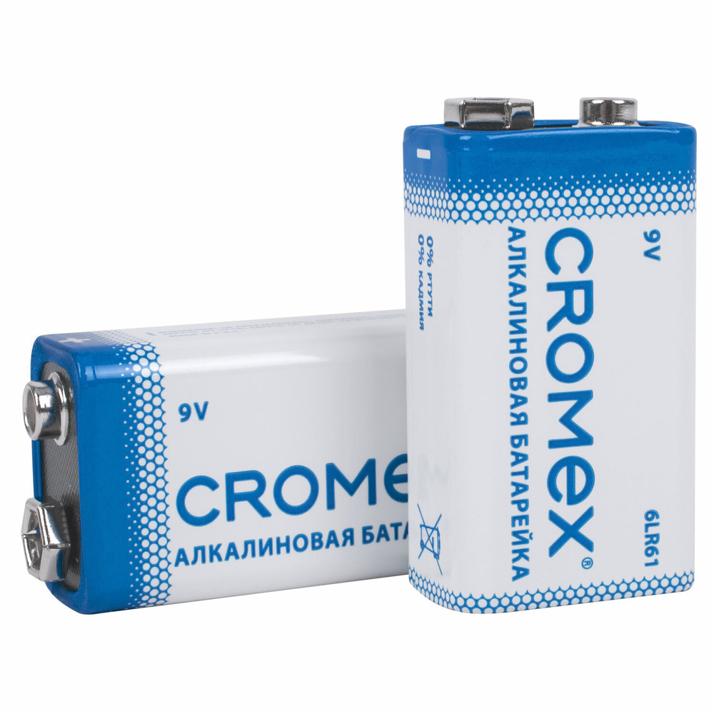 Батарейки алкалиновые комплект 4 шт. CROMEX Alkaline Крона 9V (6LR61 6LF22 1604A) короб (2 штуки в упаковке)