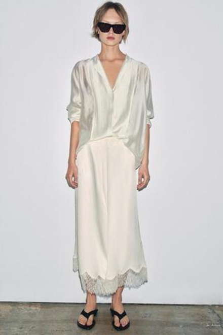 ZARA АТЛАСНАЯ ЮБКА С КРУЖЕВОМ — ZW COLLECTION, ВАНИЛЬНЫЙ