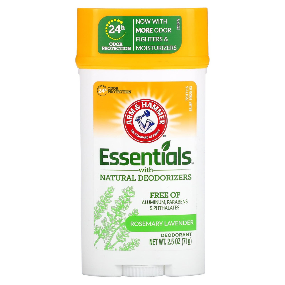 Arm & Hammer, Essentials, дезодорант с натуральными дезодорирующими компонентами, широкий стик, розмарин и лаванда, 71 г (2,5 унции)