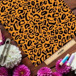 Ткань атлас оранжевый леопардный принт