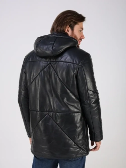 Куртка зимняя кожаная с капюшоном пуховик
