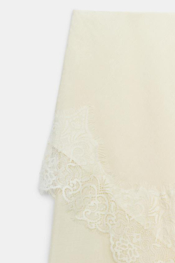 ZARA ШИРОКИЕ БРЮКИ ПАРЕО С КРУЖЕВОМ, ЭКРЮ