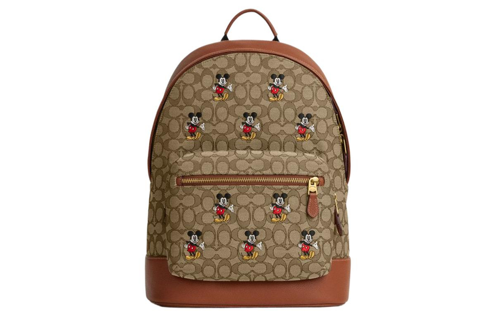 COACH X Disney Collaboration Fabric With Leather Backpack Large Unisex Khaki & Brown