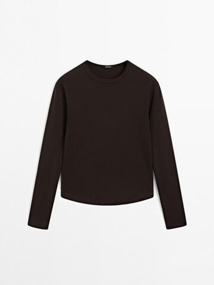 Massimo Dutti Футболка из 100% хлопка, коричневый