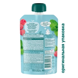 Фрутоняня пауч пюре из яблок, малины и Мелиссы 90г с 5 месяцев