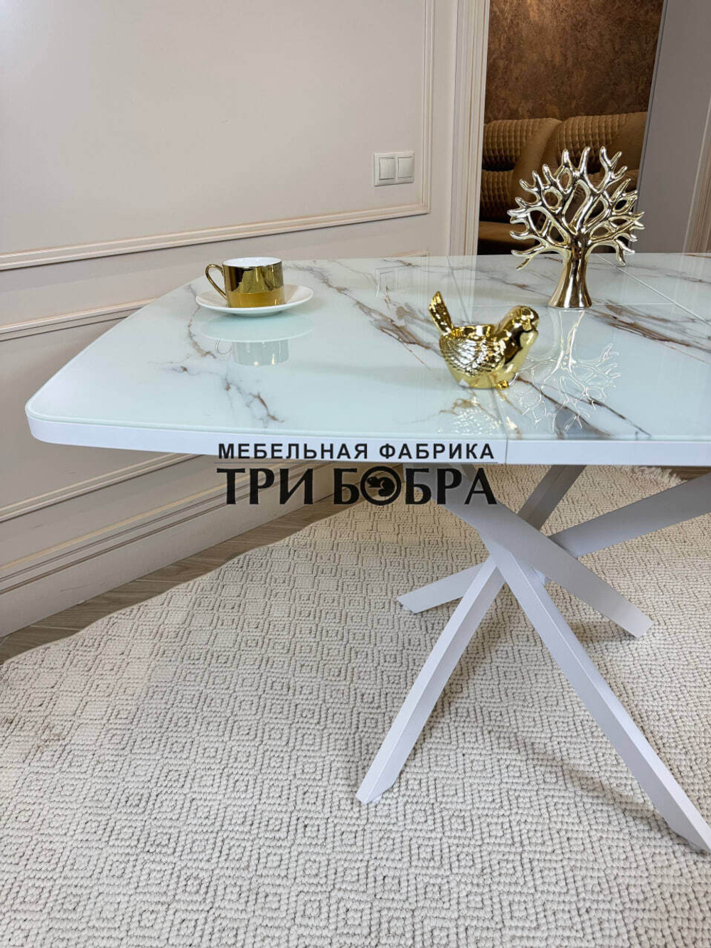 Кухонный раздвижной стол "Танго", белый мрамор