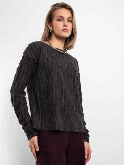 Джемпер со спущенными петлями (т.серый)