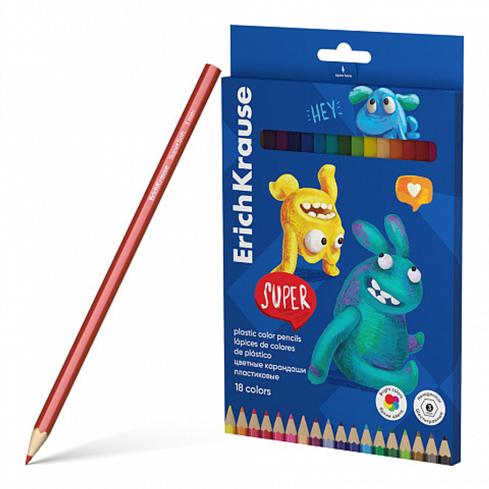 Карандаши цвет. 18цв  Erich Krause  Jolly Friends, пласт., шестигранные