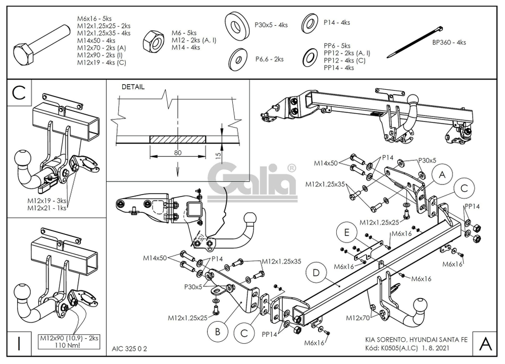 Оцинкованный фаркоп на Kia Sorento MQ4 2020- (без электрики), Galia K050A