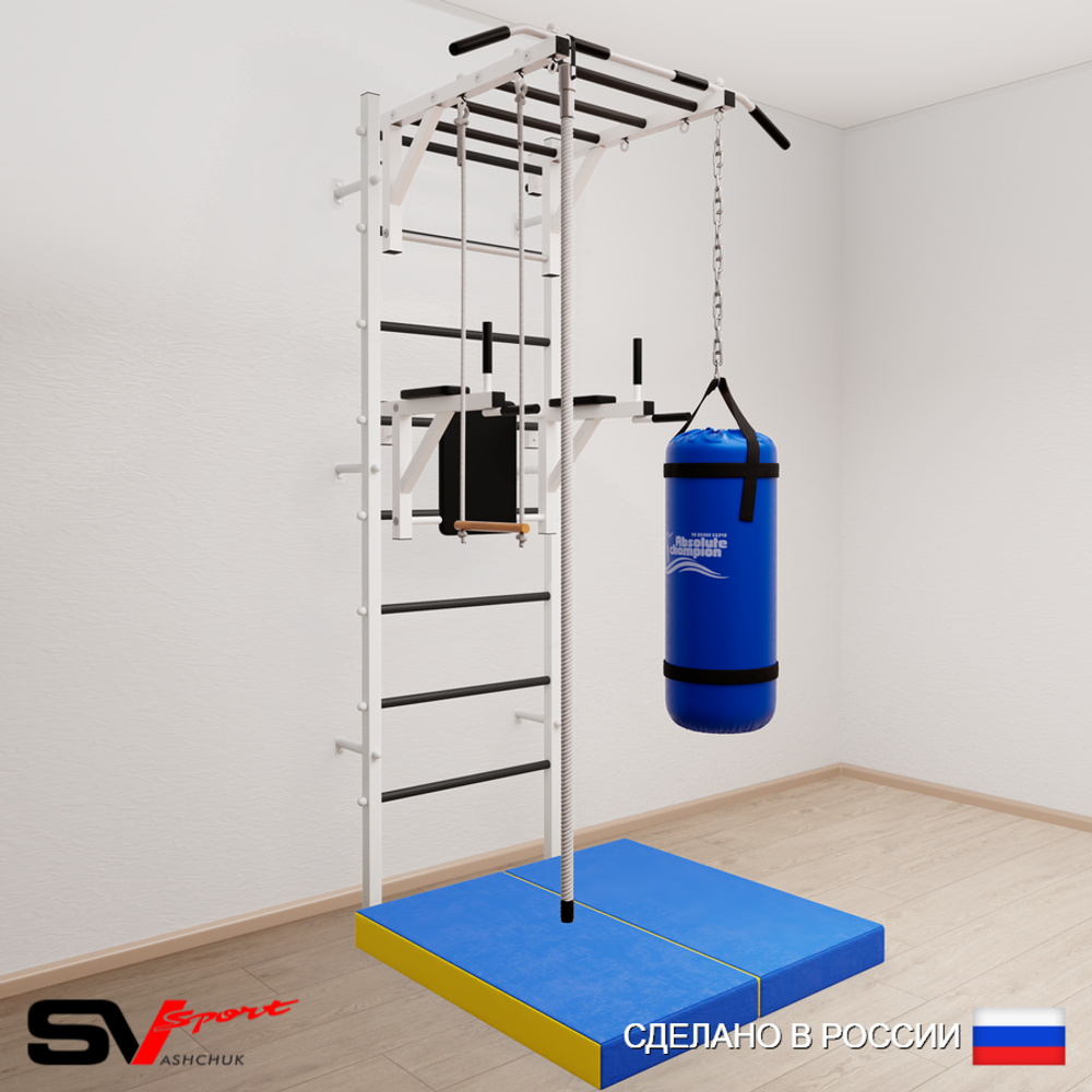 Шведская стенка Sv Sport 5467 (Турник рукоход/Брусья/Канат/Трапеция/Цепь/Мешок 30кг/Мат 1м)