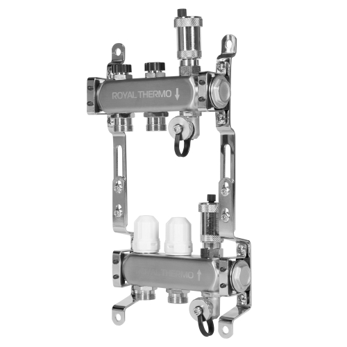 Коллектор Royal Thermo нерж. в сборе универсальный 1" ВР-3/4" НР с автомат. воздухоотвод-ми 2 вых.
