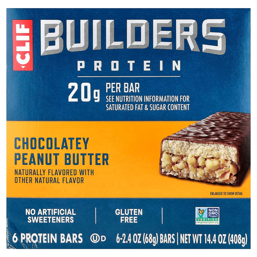 Clif Bar, Builders® Protein Bars, Chocolatey Peanut Butter, 6 Bars, 2.4 oz (68 g) Each