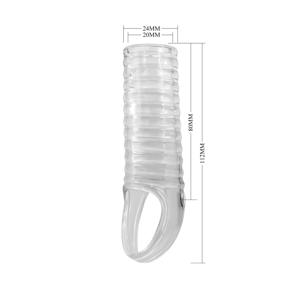 Прозрачная насадка на пенис с ребрышками и подхватом мошонки (Цвет: прозрачный)