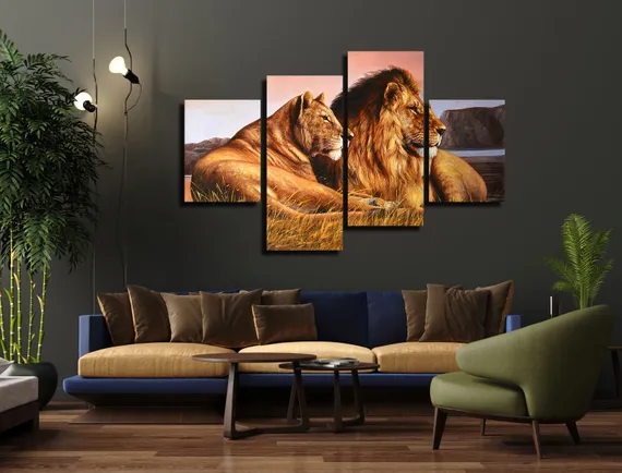 Модульная картина "Пара львов"