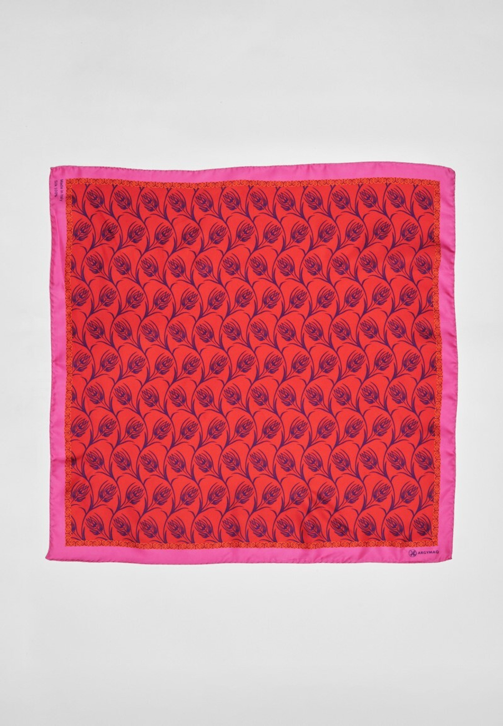 Шелковый платок Ласточка и тюльпан RED 70x70