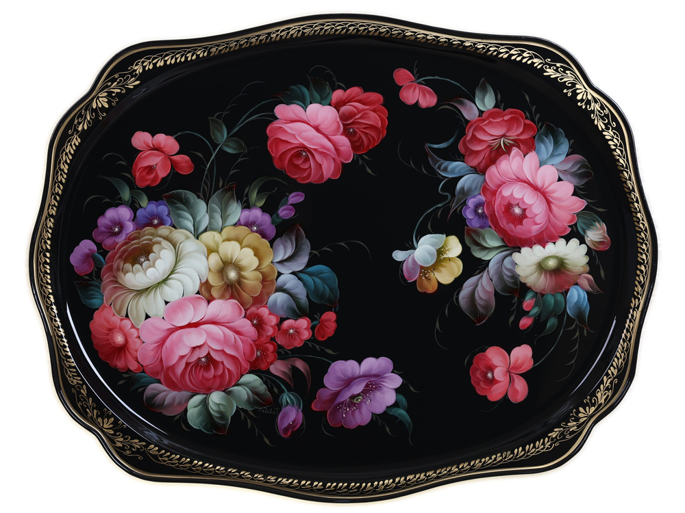 Жостовский поднос декоративный, размер 60х47 см (A31), металлический