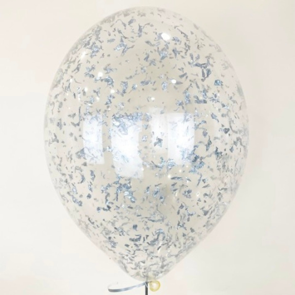 Шар (12''/30 см) Прозрачный, кристалл конфетти серебро