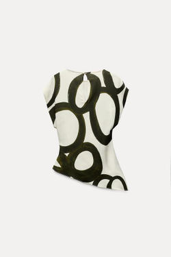 ZARA ТОП С ПРИНТОМ, ЗЕЛЕНЫЙ/ЭКРЮ