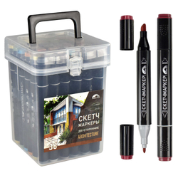 Набор скетчмаркеров двусторонних арт. 65493 АРХИТЕКТУРА (36 цв., размер бокса: 12,1x13x17 см, цвет корпуса: чёрный, материал: полипропилен, полиэстер "Фетр", состав чернил: на спиртовой основе, толщина наконечников: "долото" - 6,2 мм, "тонкий" - 1 мм