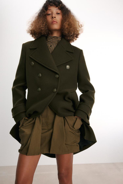 ZARA АСИММЕТРИЧНОЕ ПАЛЬТО ИЗ СМЕСОВОЙ ШЕРСТИ С ПУГОВИЦАМИ — ZW COLLECTION, ТЕМНЫЙ ХАКИ