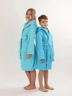 Халат подростковый махровый "Элит" с капюшоном, цвет: 502-Ярко-голубой