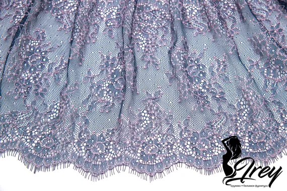 01-11 Кружево шантильи 21 см, сапфир/пудра