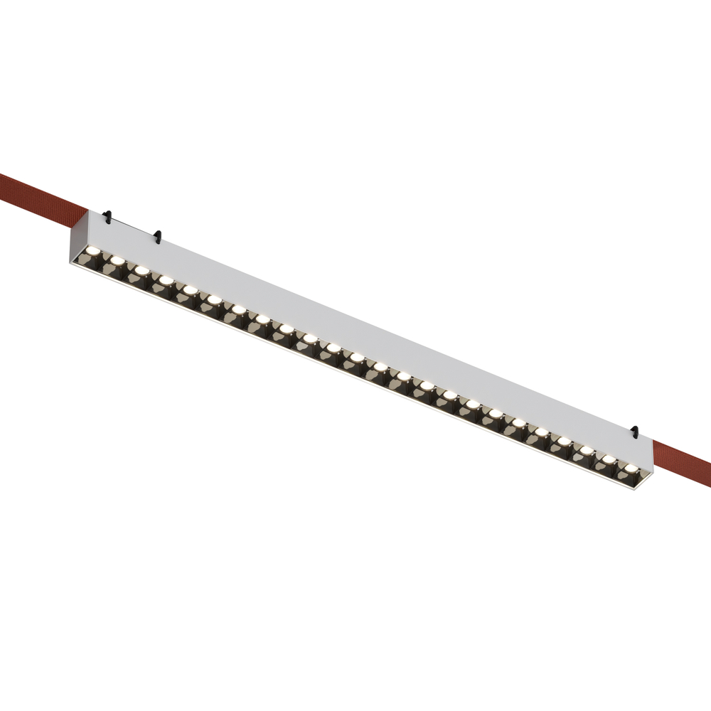 DK5573-WB Cветильник для трека-ремня Belty, серия Grill, со светодиодом, L642*W40*H45мм, 48V DC, 24W, RA90, 24°, 3000K, IP20, белый с черным, алюминий