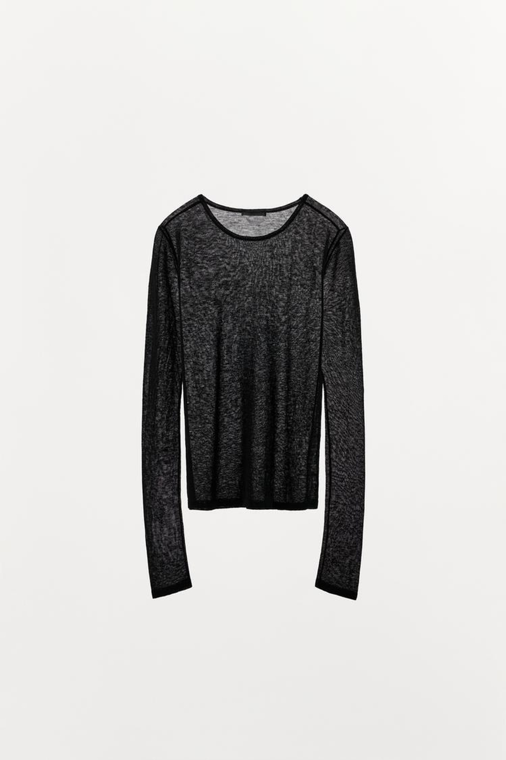 ZARA ФУТБОЛКА ИЗ 100% ШЕРСТИ, ЧЕРНЫЙ