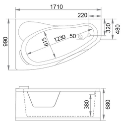Акриловая ванна Gemy 171x99 G9046 II K L с гидромассажем
