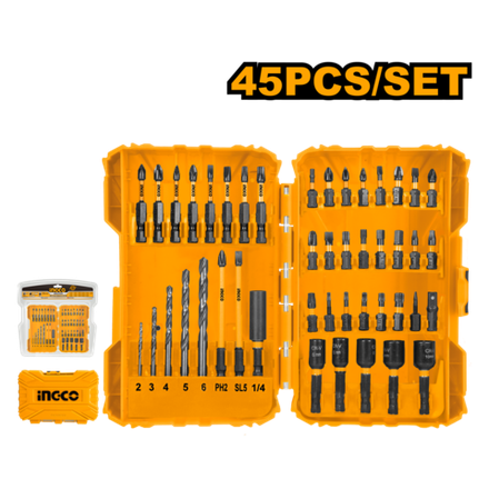 Набор ударных бит IMPACT, головок и сверл INGCO AKDL24502 INDUSTRIAL 45 шт.